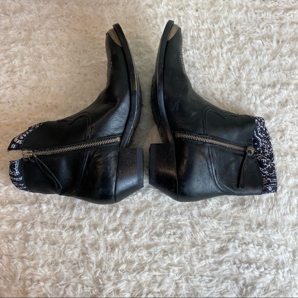 NEW Golden Goose Young Leather Western Bootie with Bandana Trim in Black - Picture 13 of 16
